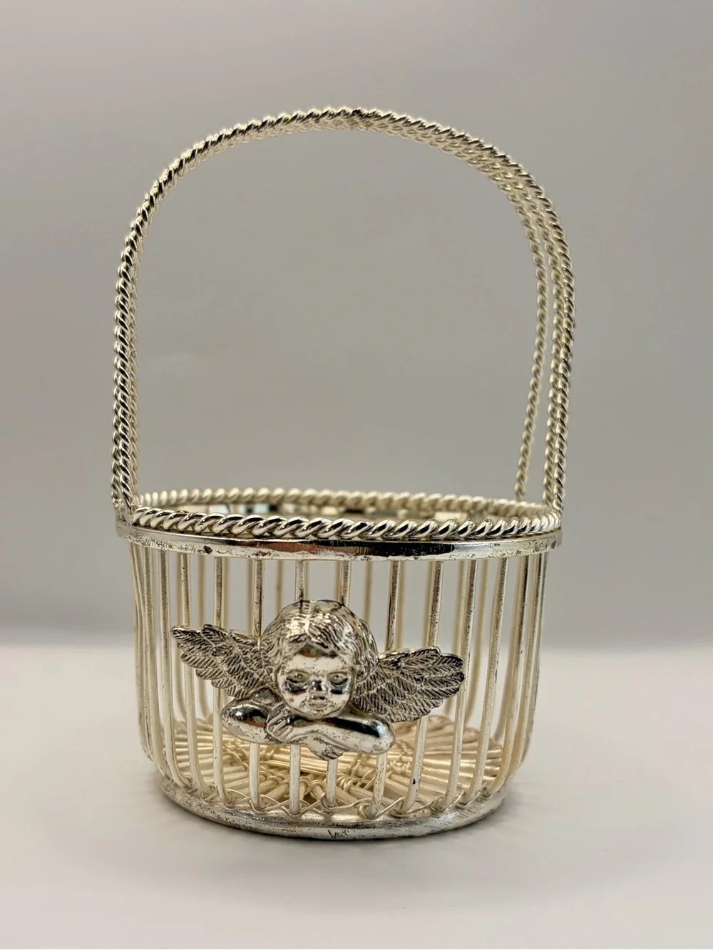 Silver Cherub Accent Basket -